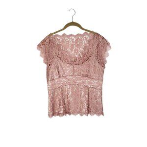 Ann Taylor Scalloped Lace Cap Sleeve Occasion Top Dusty Pink & Gold Size 10